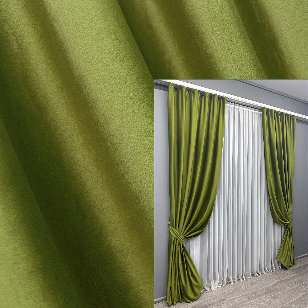 Комплект готовых штор VR-Textil Бархат № 1579ш Оливковый 150х275 см 2 шт (33-0449) Киев - изображение 1