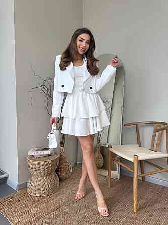 Женский стильный костюм двойка: пиджак и юбка креп-костюмка + подкладка Молочный, 42/44 Одесса