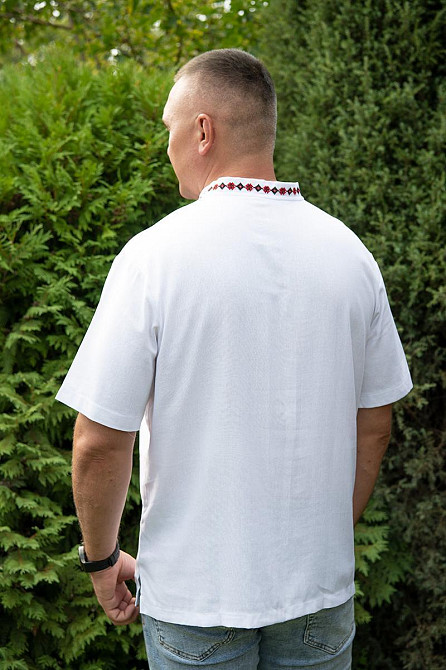 Вишиванка сорочка чоловіча лляна, біла, короткий рукав, лен, вишиванці чоловічі в Україні Київ - фото 3