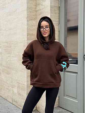 Жіноча стильна комфортна тепла худі турецька трьохнитка на флісі. Шоколад, 42/44 Одеса