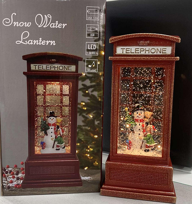 Новорічний нічник телефонна будка Сніговик і дитина Одеса - фото 1