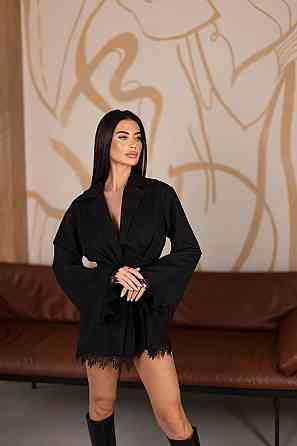 Женское стильное обаятельное платье-пиджак  креп костюмка Черный Одесса