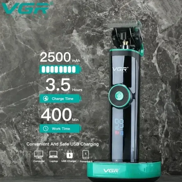 Профессиональная машинка для стрижки волос VGR V-671 Black с подставкой, LED дисплеем и насадками Одесса - изображение 9