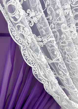 Кухонные шторки VR-Textil № 101к с подвязками фиолетовый с белым 330х170 см (52-1199) Киев