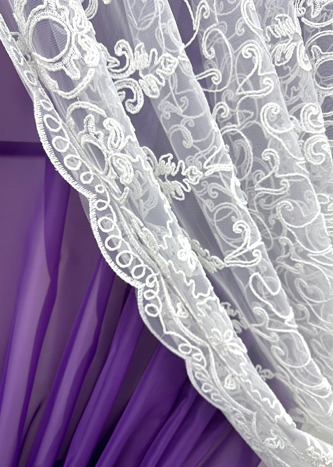 Кухонні шторки VR-Textil № 101к з підв'язками фіолетовий з білим 330х170 см (52-1199) Київ - фото 6