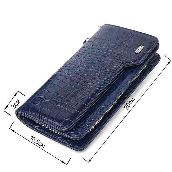 Интересное портмоне клатч из натуральной кожи с тиснением под крокодила CANPELLINI 21539 Синее Киев