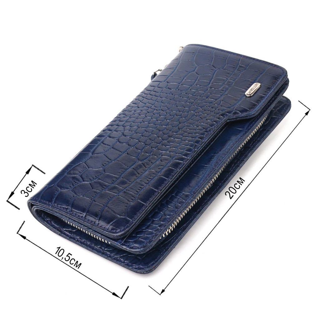 Интересное портмоне клатч из натуральной кожи с тиснением под крокодила CANPELLINI 21539 Синее Киев - изображение 3