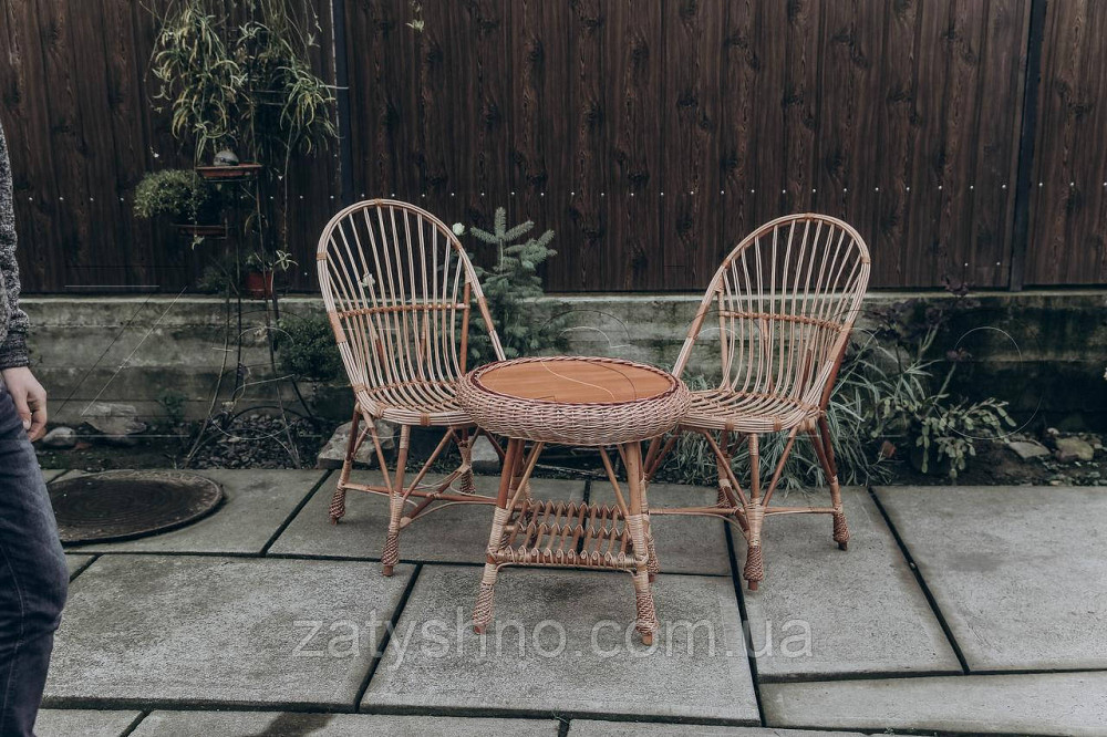 Меблі з лози з м'якими сидінками | крісла плетені із лози | плетені 2 крісла стіл Київ - фото 2