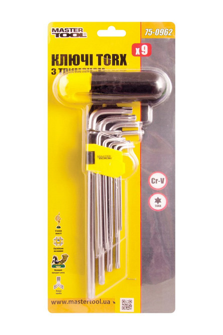 MASTERTOOL Ключі TORX з утримувачем MASTERTOOL Long Arm CrV Т10/Т50 90-227 мм набір 9 шт 75-096 Коломия - фото 2