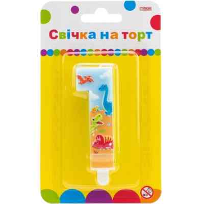 Свічка Maxi двостороння "1" із зображенням динозаврів висотою 7,62 см (MX622099-1) Вінниця