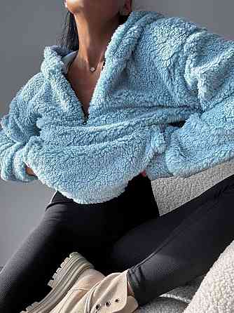 Стильный женский теплый костюм двойка Тедды,рубчик плотный с начесом Голубой, 42/44 Одесса