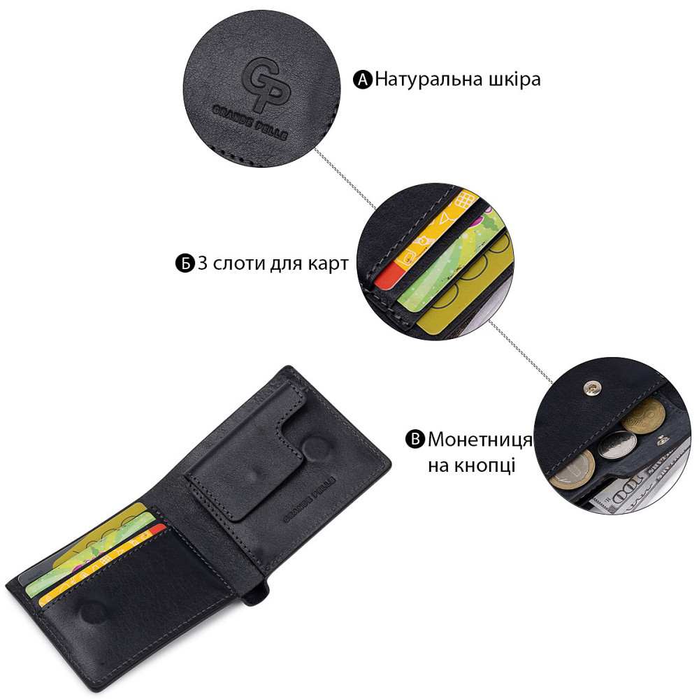 Кожаное мужское стильное портмоне Синий (GRANDE PELLE) Киев - изображение 8