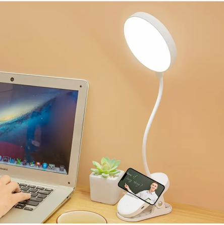 Гнучка LED настільна USB-лампа з прищіпкою та тримачем для смартфона, акумуляторна, сенсорна, 12 LED, 6000K, біла Київ
