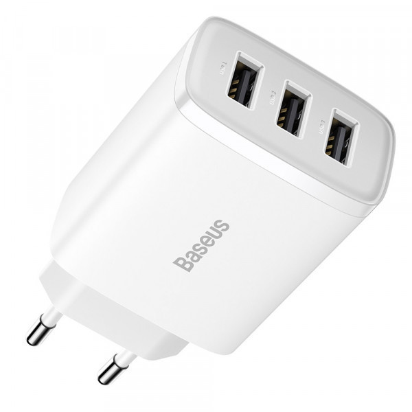 Зарядний пристрій 3xUSB 17W (USB-A) Білий Baseus (CCXJ020102) Київ - фото 1