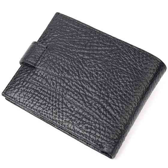 Класичний чоловічий гаманець з хлястиком із натуральної шкіри Чорний (KARYA) Київ