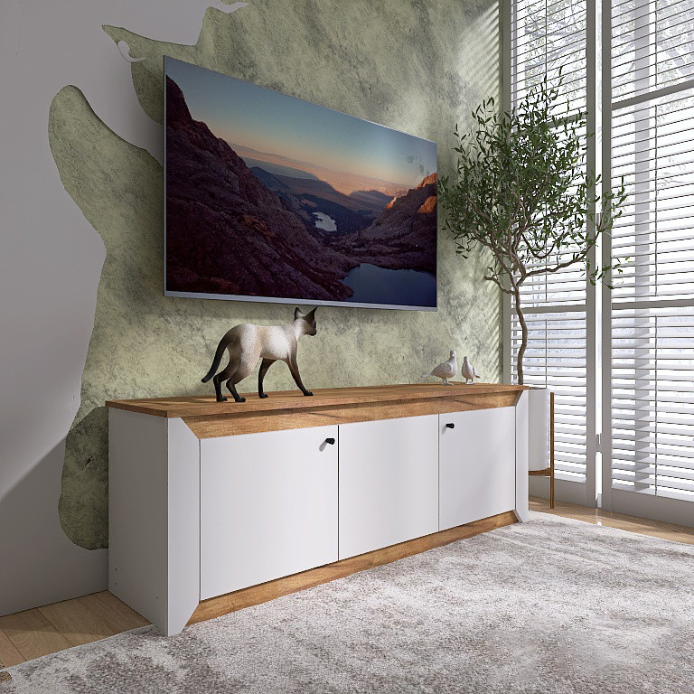 Тумба под телевизор Эверест Нордик ТВ-1500 Белый + Дуб крафт золотой (DTM-5541) Днепр - изображение 3