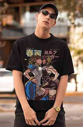 Футболка для хлопчика з аніме принтом Кхун Лі Стреет Фігхтер оверсайз (зріст від 165 до 180) Чорний AnimeJ0814m Дніпро