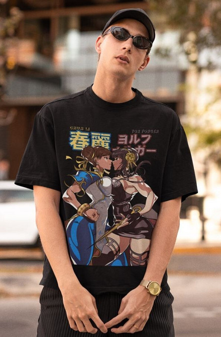 Футболка для хлопчика з аніме принтом Кхун Лі Стреет Фігхтер оверсайз (зріст від 165 до 180) Чорний AnimeJ0814m Дніпро - фото 2