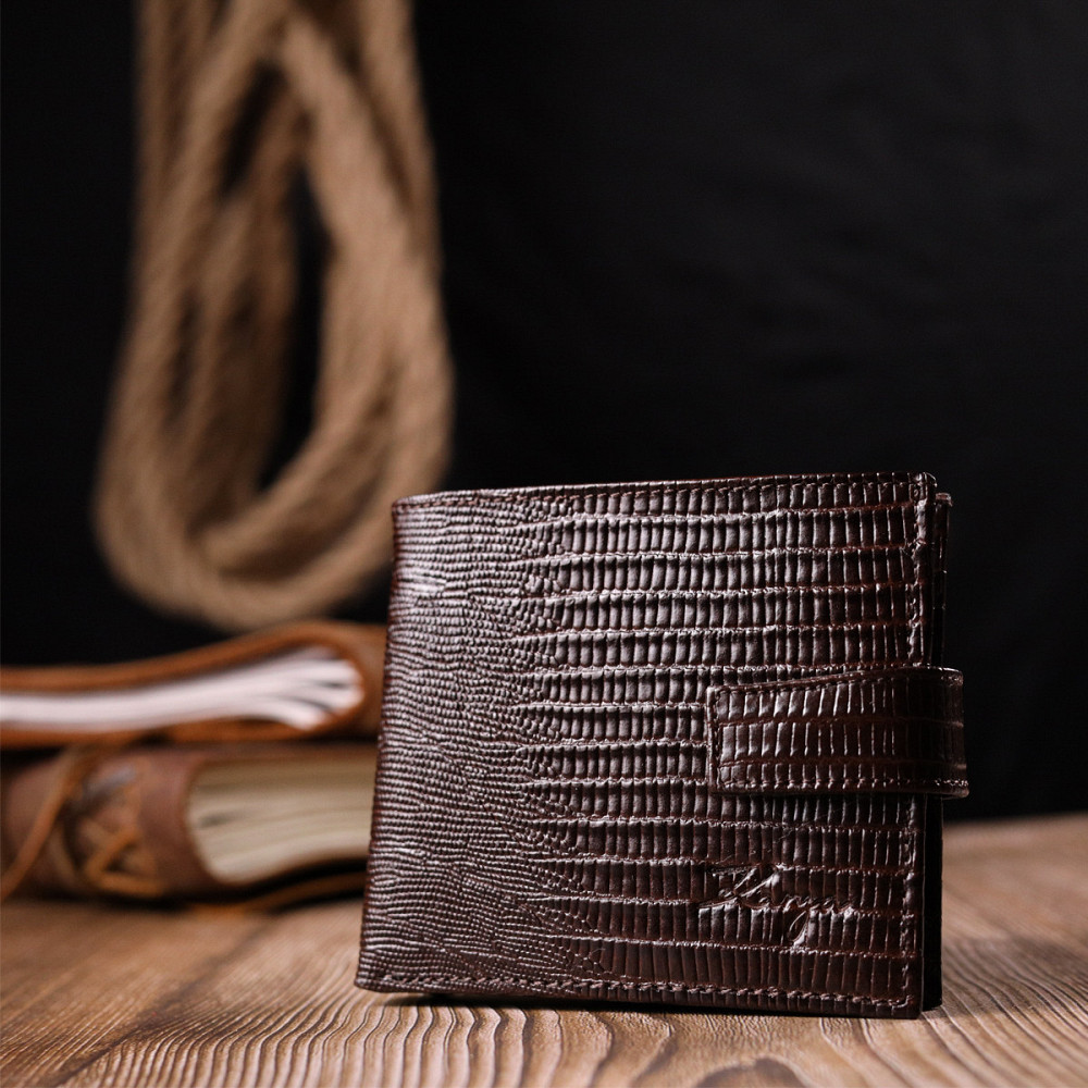 Практичний чоловічий гаманець із фактурної шкіри Коричневий (KARYA) Київ - фото 3