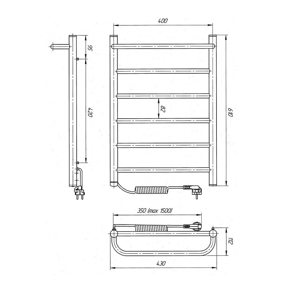 Електричний полотенцесушитель Laris Зебра ПРАЙМ ЧК6 400Х600 Е білий Київ - фото 7