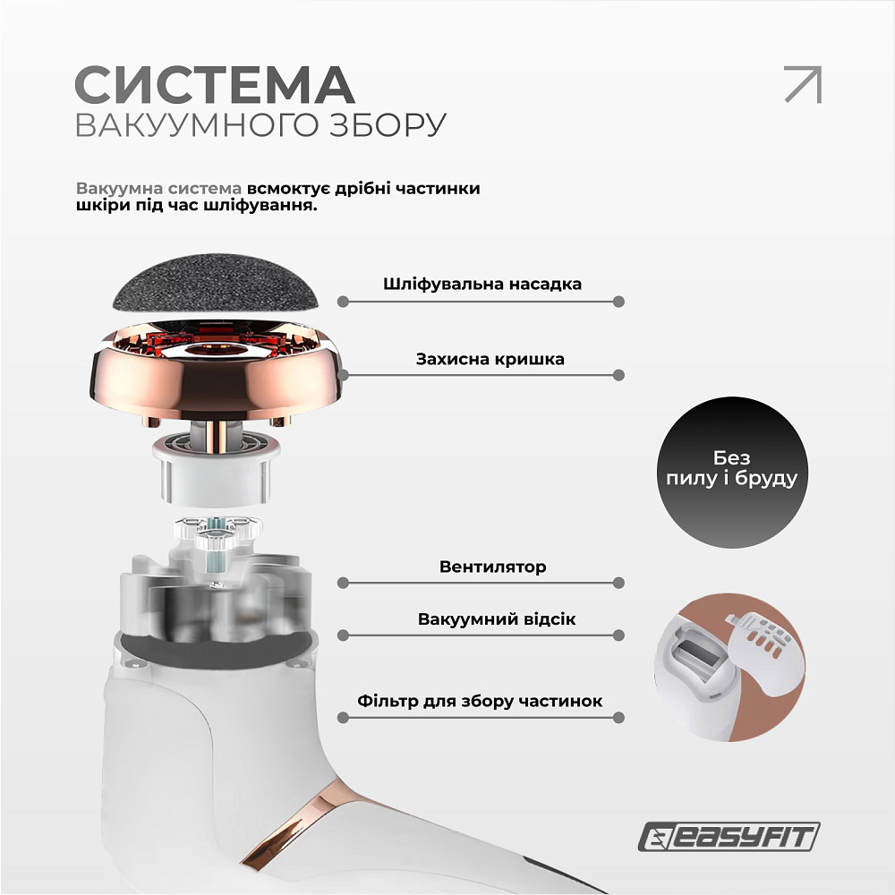 Пилка для п’ят EasyFit V-Pro — вакуумна електрична пемза з LCD-дисплеєм Коломия - фото 4