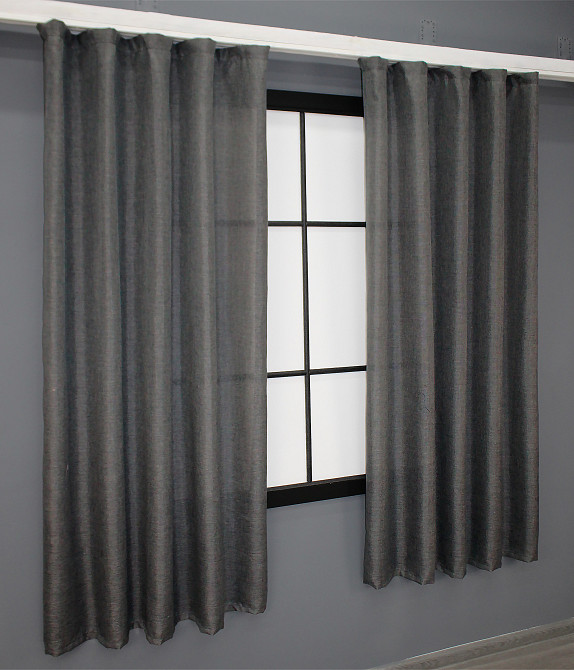 Комплект коротких штор VR-Textil Лен Мешковина № 1140ш 130х170 см 2 шт Графитовый (35-0035) Киев - изображение 4