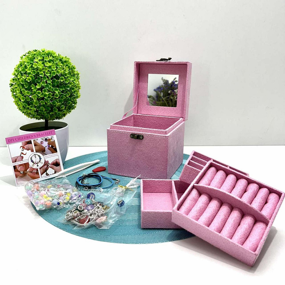 Набір для творчості прикраси дзеркальце набір намистин та підвісок основи для браслетів та намиста пінцет у валізі Світло-рожевий Чернигов - изображение 1