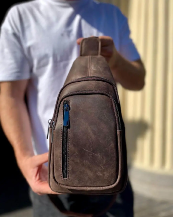 Чоловічий шкіряний слінг для телефону коричневий Київ