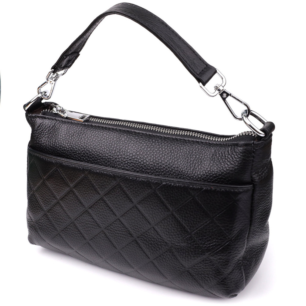 Стильна жіноча сумка з двома ремінцями із натуральної шкіри Vintage 22926 Чорний Київ - фото 1