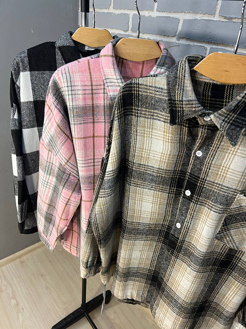 Сорочка жіноча A-N 211 картата оверсайз в клітинку тепла байкова кишеня one size темно бежева, темно-бежевий, one size Київ - фото 18