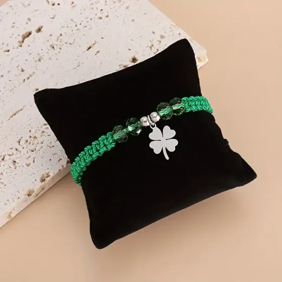 Зелений браслет-оберіг з чотирилисником – регульований шнурок, символ удачі Київ