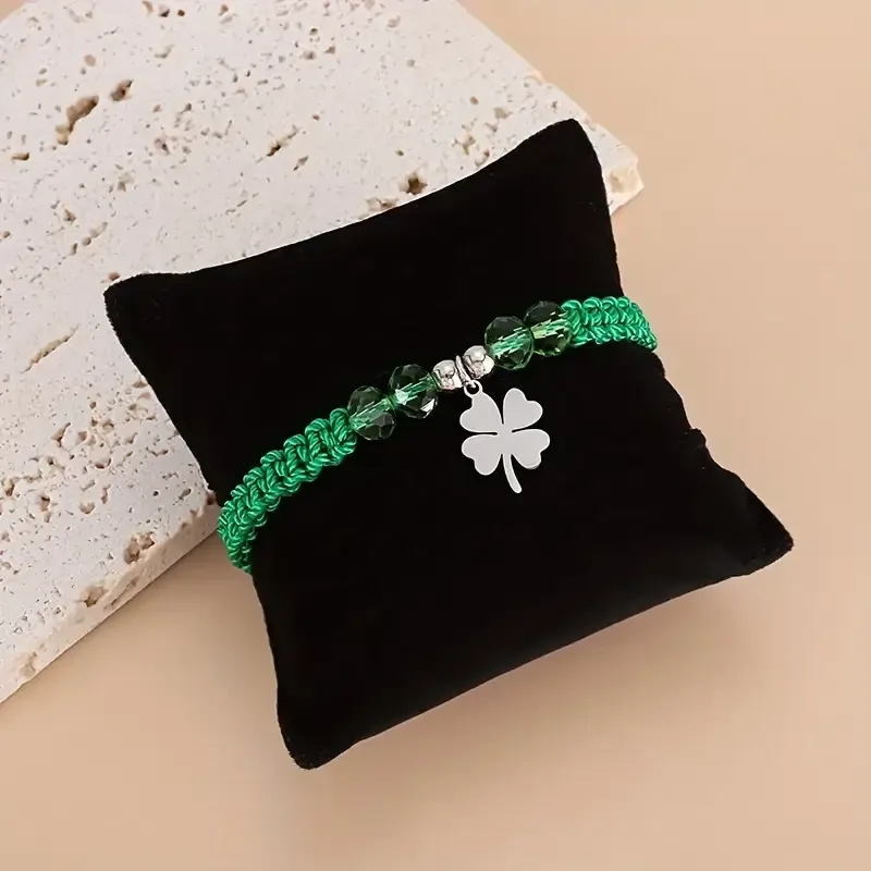 Зелений браслет-оберіг з чотирилисником – регульований шнурок, символ удачі Київ - фото 2