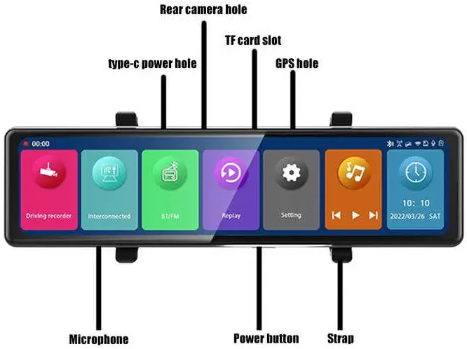 Дзеркало відеореєстратор DVR C109 10.26" 2k (2 камери) Wi-Fi Bluetooth AUX Android Auto CarPlay Вінниця - фото 5