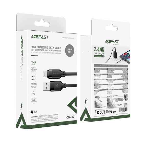Кабель ACEFAST C16-02 TPU charging data cable USB-A to L Black Одеса