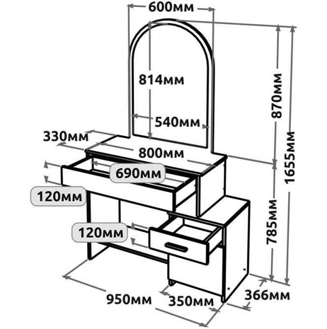 Туалетный столик Эверест Трюмо-1 Дуб сонома/Белый (DTM-073861) Львов - изображение 8