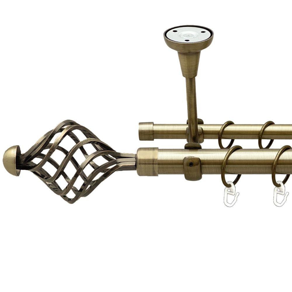 Карниз Orvit Арезо металевий дворядний відкритий до стелі гладка труба кільце металеве Антик 25\16 мм 240 см (00-00018464) Львів - фото 1