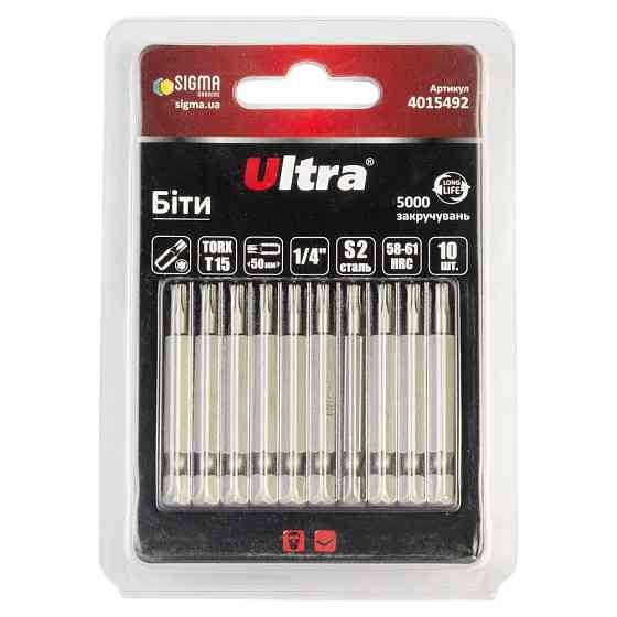 Ultra Биты TORX 15×50мм ¼" 10шт S2 (блистер) ULTRA (4015492) Коломия