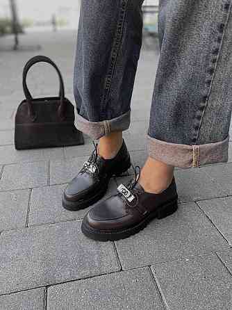 Nikos Туфлі жіночі на низькому ходу класичні з натуральної шкіри на шнурках 2129 шоколадні весн Коломия