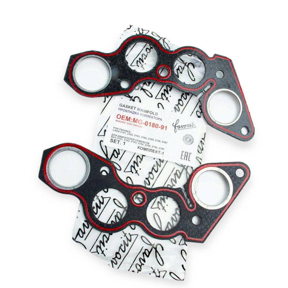 Прокладка 2101, 2102, 2103, 2104, 2105, 2106, 2107, 2121, 21213 з герметиком і металкольцем (к-кт 2шт) CZ Favorit колектора Мукачево - фото 1