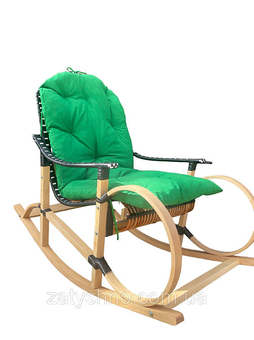 Крісло гойдалка із зеленою подушкою Київ - фото 2