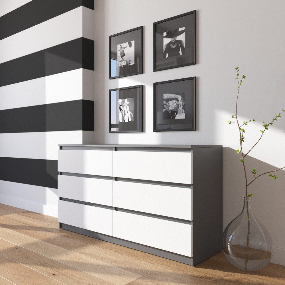 Комод VAYS R-7 Антрацит-Білий фасад, 6 шухляд без ручок, ЛДСП, 140×40×75 см– для дому, офісу, вітальні, спальні Львів - фото 1