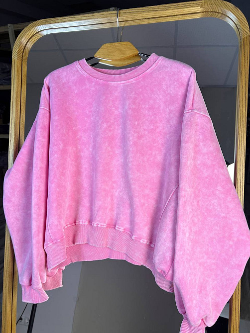 Свитшот женский Joy One 25177 оверсайз свободный крой средняя длина вареный тай-дай one size, розовы Одесса - изображение 2