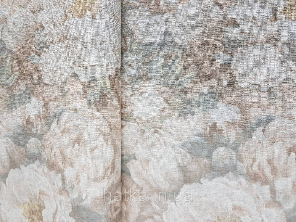 Обои виниловые на флизелине Rasch Riva 1.06х10 цветы пионы бежевые белые голубые 972405 Киев - изображение 1