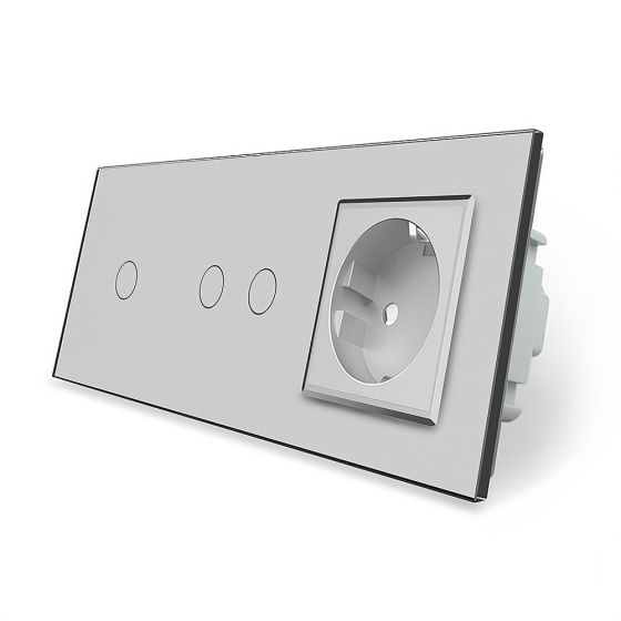 Розумний сенсорний ZigBee вимикач 3 сенсора (1-2) 1 розетка Livolo сірий скло (VL-C701Z/C702Z/C7C1EU-15) Коломыя