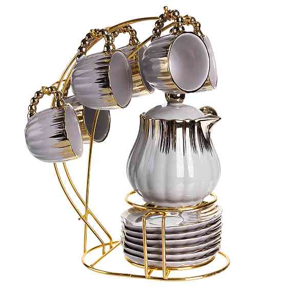 Кофейний сервіз на підставці, 6 чашок, сірий з золотом Київ