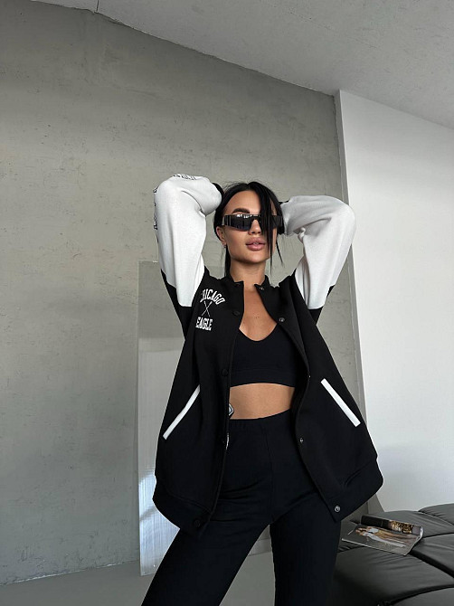 Женский теплый прогулочный костюм: бомбер и лосины трехнить на флисе + рубчик Одесса - изображение 2