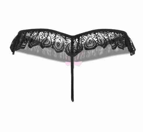 Еротичні стрінги з бусами та бантиком чорні - розмір універсальний Київ