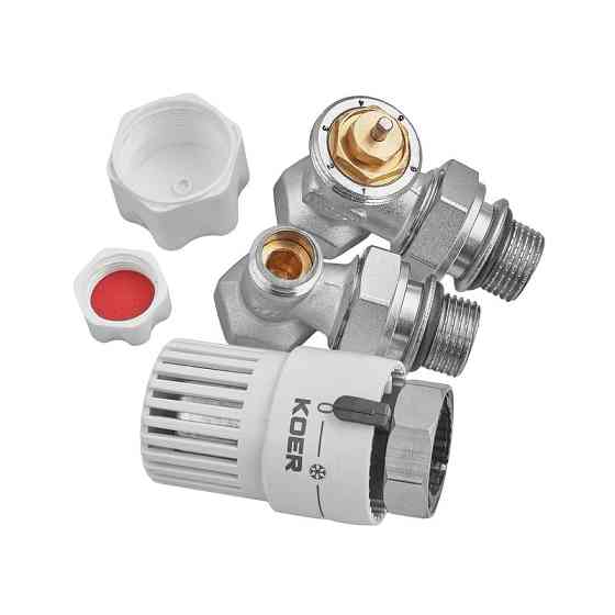 Комплект для подключения радиатора Koer SET-29 - 1/2'' (угловой) с термоголовкой (KR5716) Киев