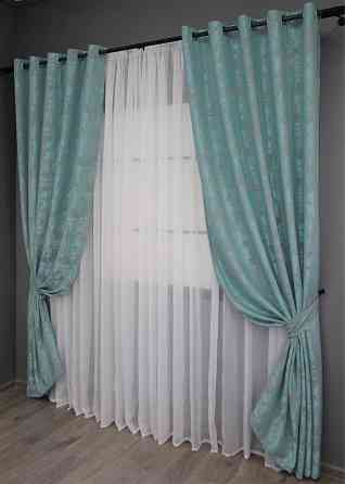 Комплект штор на люверсах VR-Textil Жаккард Sultan YL № 1292ш Бирюзовый 150х250 см 2 шт (37-0056) Киев