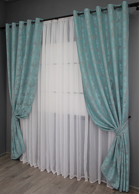 Комплект штор на люверсах VR-Textil Жаккард Sultan YL № 1292ш Бирюзовый 150х250 см 2 шт (37-0056) Киев - изображение 3